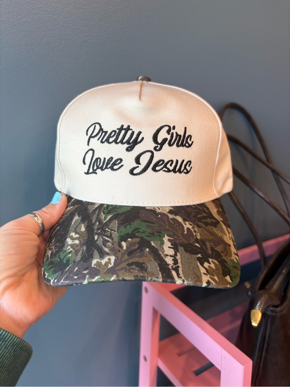 Camo Embroidered Trucker Hat New Pretty Girls Love Jesus